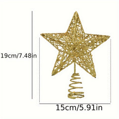 Christmas Glitter Golden Hollow Star Tree Top Decoration