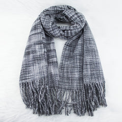 Vintage Grey Tassel Plaid Scarf Cashmere Shawl Women Windproof Headwrap