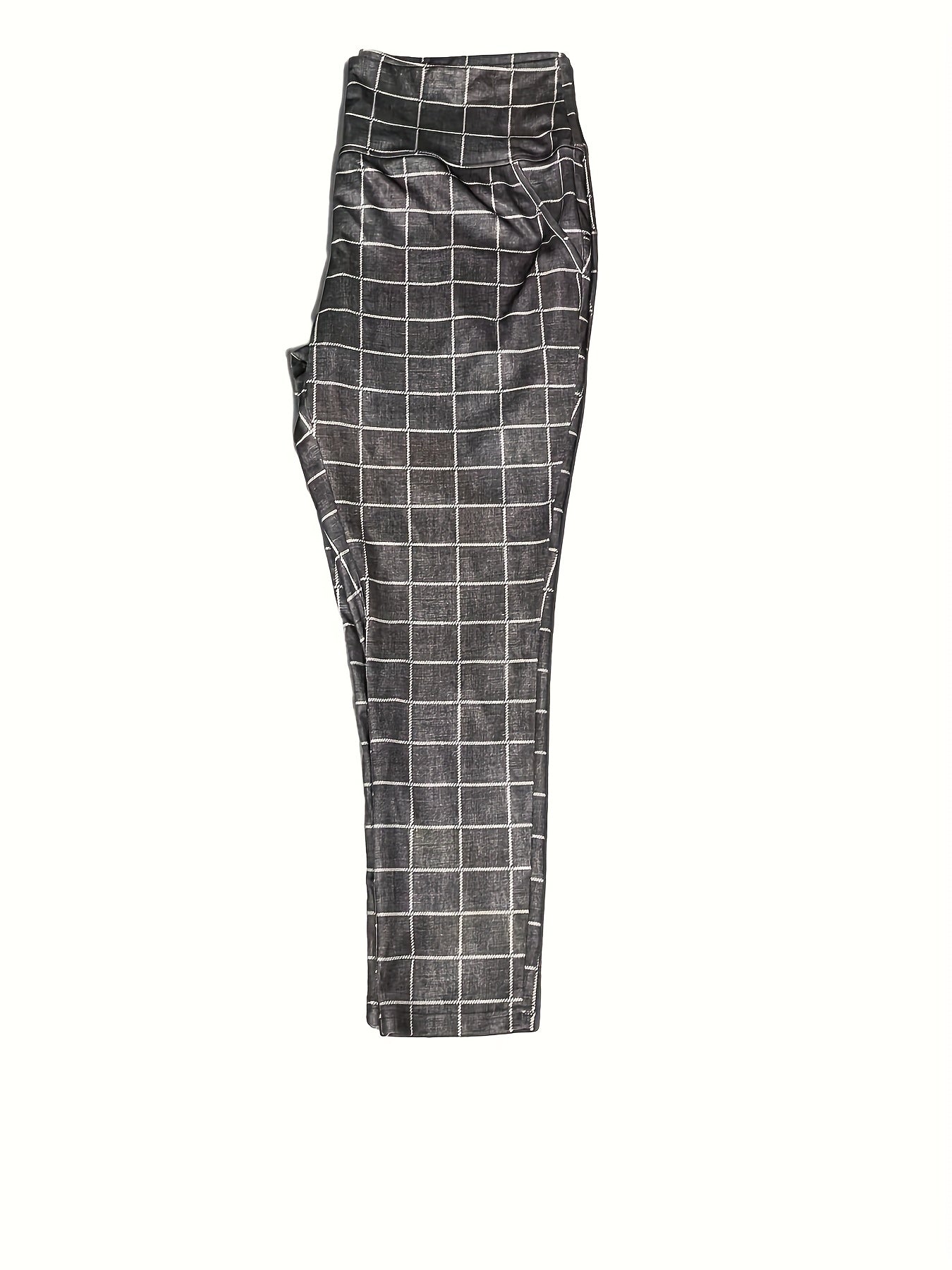 Grid Print Wideband Leggings with Pockets