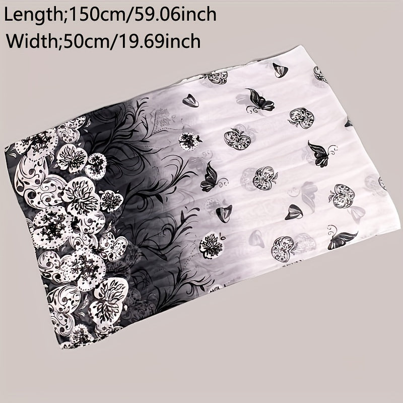 Vintage Leaf Print Chiffon Scarf Thin Shawl Breathable Gauze Head Wrap