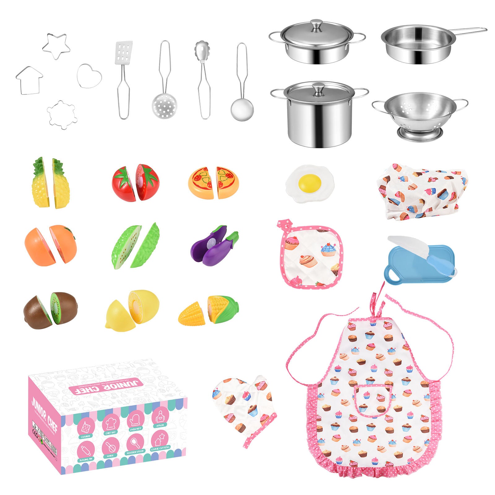 Kids' Kitchen Play Set Dino Apron & Pretend Food Educational Role Play