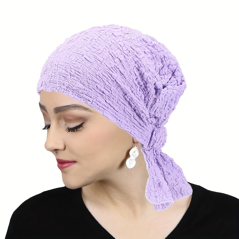 Crinkle Embossed Elastic Turban Cap Candy Ruffles Head Wrap Bandana