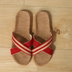 Women's Linen Cross Strap Slides - Breathable Flat Shoes