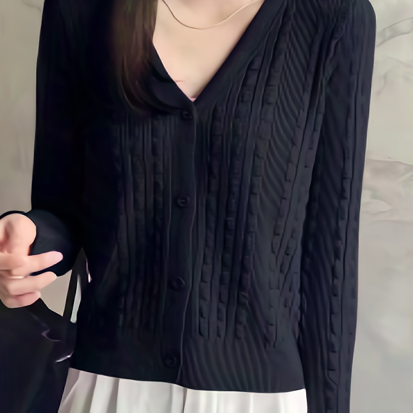 Solid V Neck Button Up Cardigan for Women