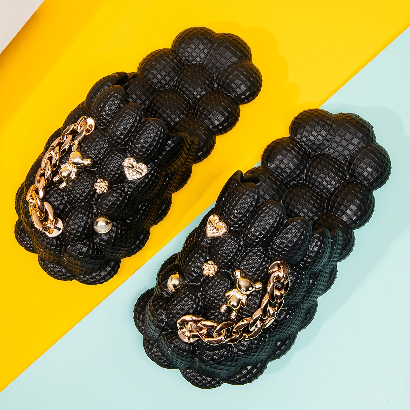 Women's Bubble Slippers With Golden Chain Soft Comfortable Outdoor Slippers