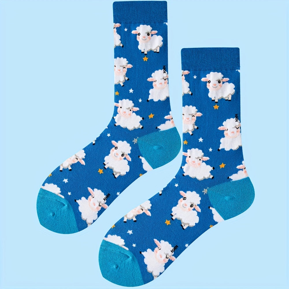 Cartoon Sheep Print Mid Tube Socks Women's Stockings
