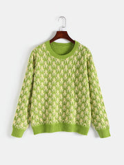 Jacquard Long Sleeve Knitwear Women's Plus Casual Pullover Sweater