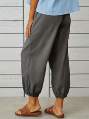 Drawstring Patched Pockets Casual Pants for Women