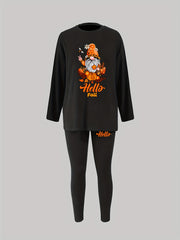 Funny Dwarf & Art Letter Print Pajama Set