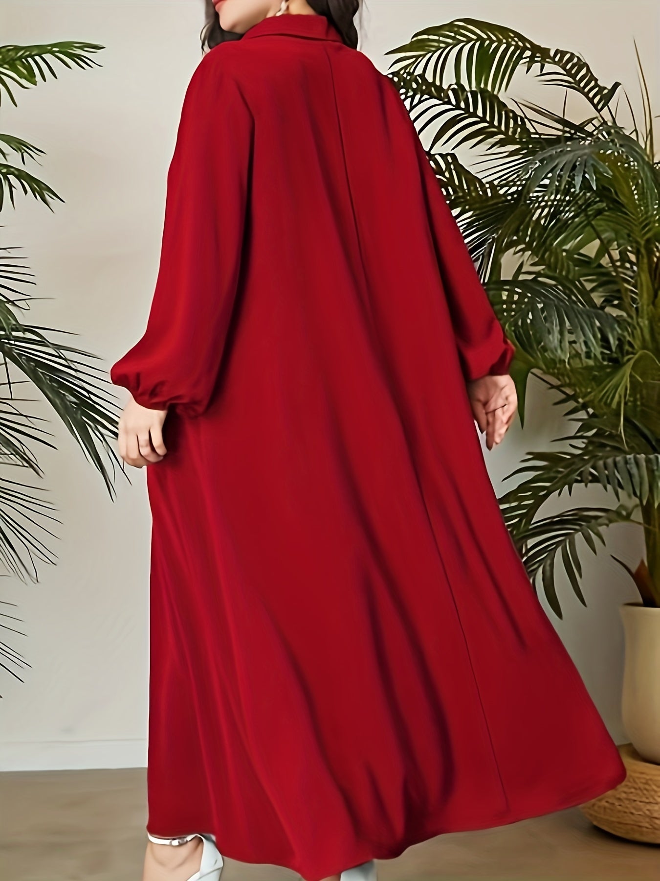 V Neck Maxi Dress Lantern Sleeve Loose Fit