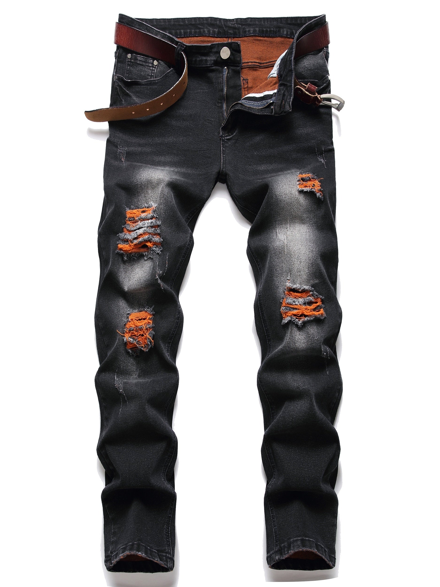 Men's Slim Fit Ripped Jeans - Distressed Stretch Denim Pants