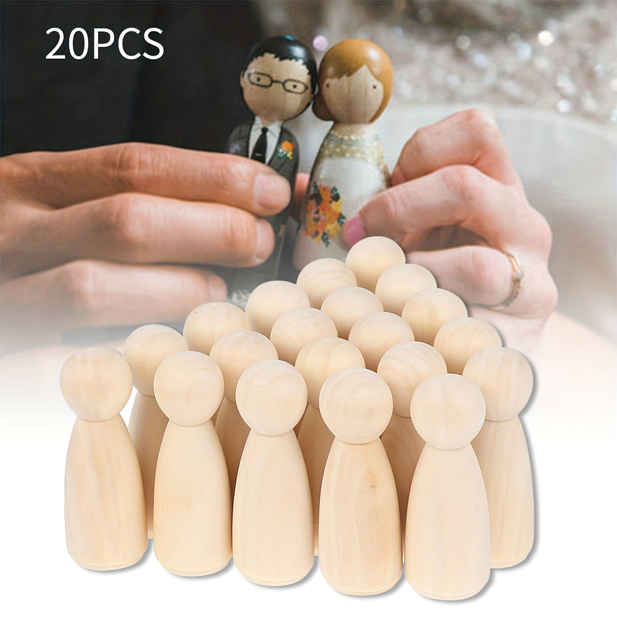 20 Pcs Unfinished Wooden Peg Dolls Natural Wood Figures