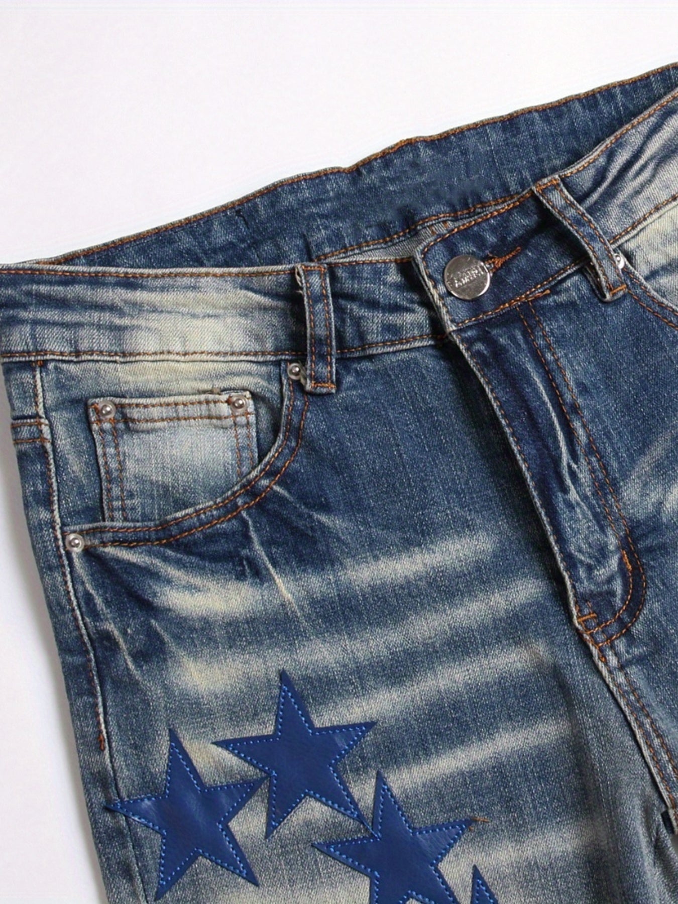 Men's Star Pattern Jeans Punk Style Ripped Denim Pants Outdoor Wear