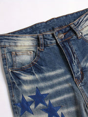 Men's Star Pattern Jeans Punk Style Ripped Denim Pants Outdoor Wear