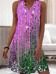 Gradient V Neck Tank Dress Casual Sleeveless Summer Midi Dress