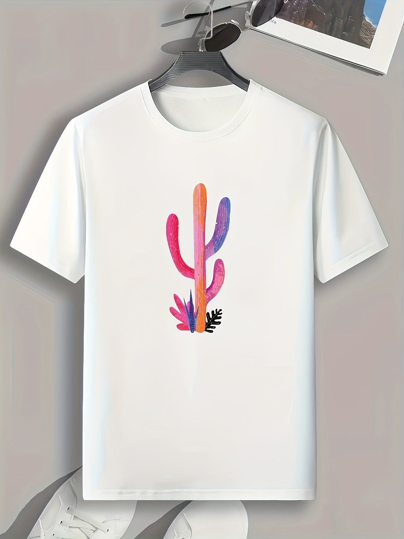 Cactus Pattern Print Men's Comfy Sports T shirt Graphic Tee