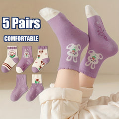 5 Pairs Boy's Pattern Knitted Crew Socks Comfy Casual Soft Socks