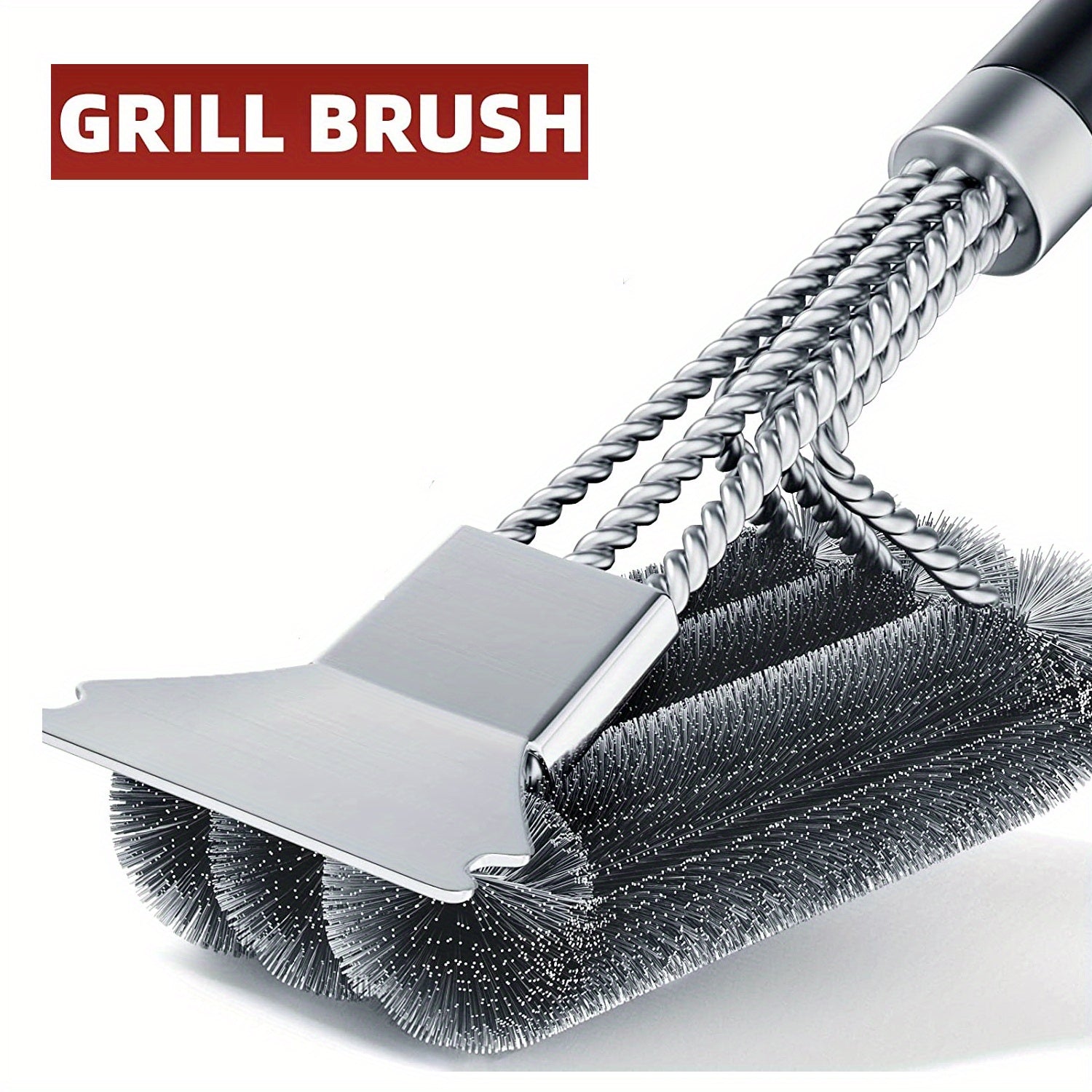 3-in-1 Grill Brush BBQ Cleaner Scraper for Gas, Porcelain, and Charbroil Grates