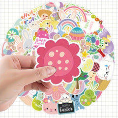 50pcs Cartoon Easter Rabbit Egg Stickers for Laptop Helmet Water Cup Decoration