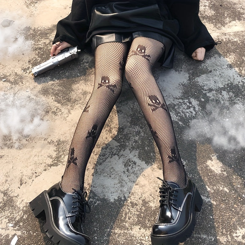 Skull Fishnet Tights High Waist Mesh Pantyhose Stockings