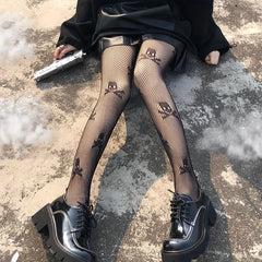 Skull Fishnet Tights High Waist Mesh Pantyhose Stockings