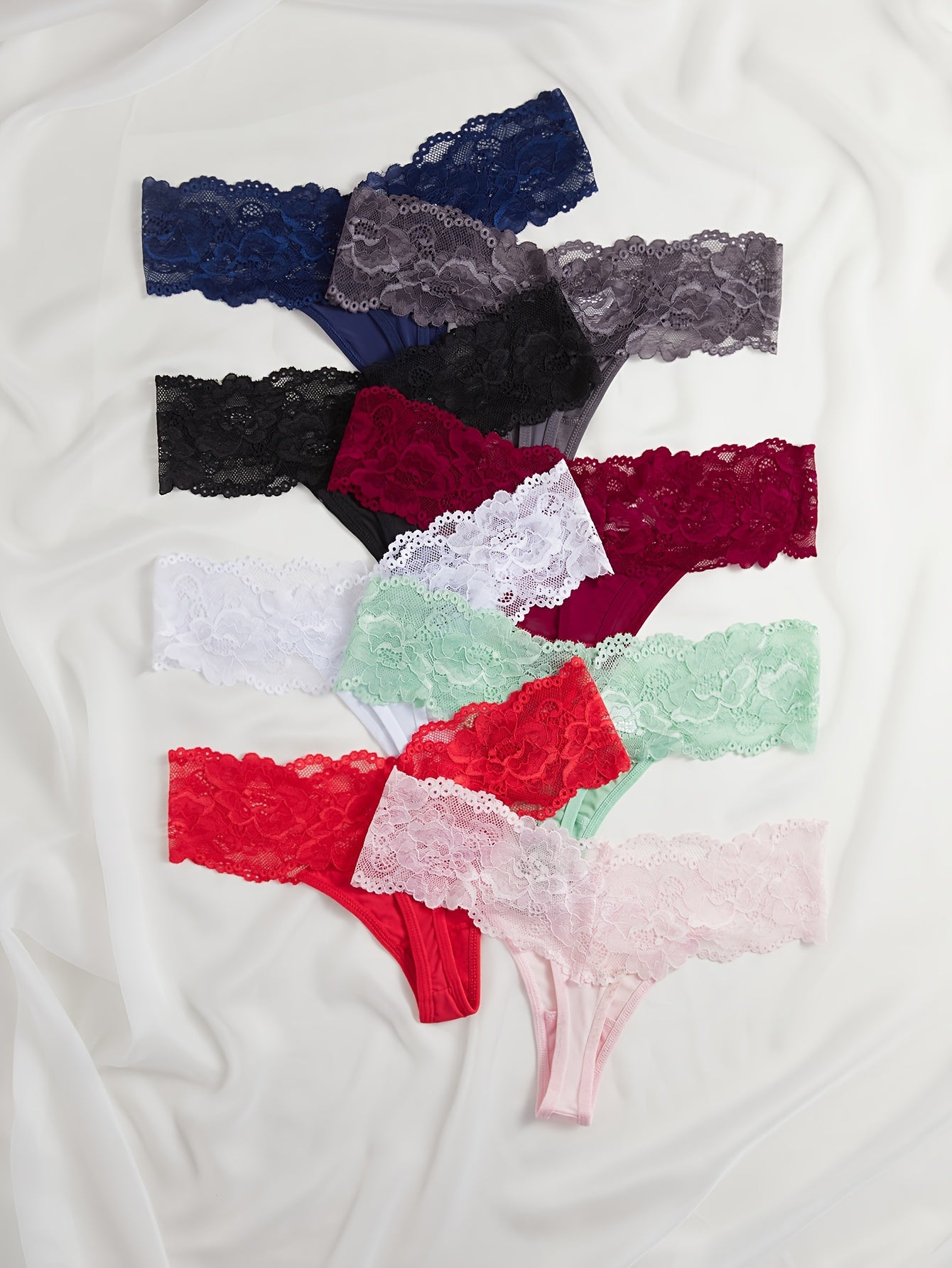 8pcs Lace Stitching Thongs Soft Comfy Stretchy Intimates Panties