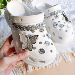 14pcs Clog Accessories Silver Butterfly Sunflowers Chains for Women's Clogs