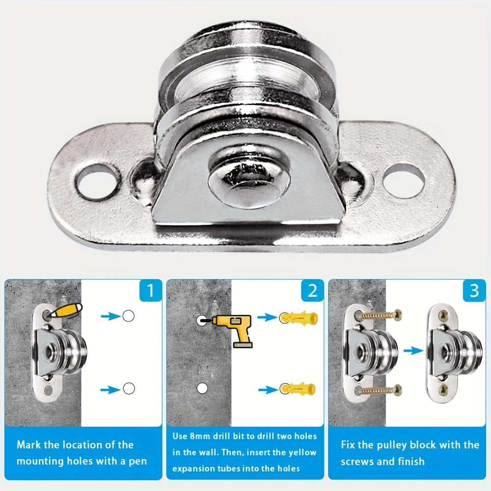 2pcs Small Pulley Block Silent Pulley Wheel Heavy Duty Fixed Pullies