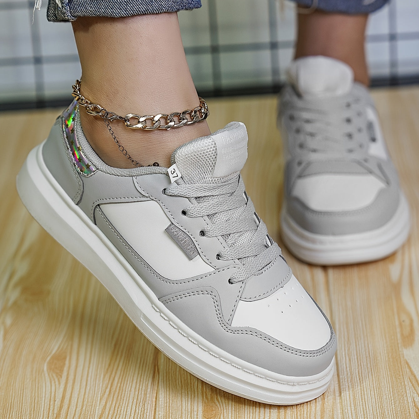 Colorblock Lace Up Skate Shoes Casual Low Top Sneaker Women's Footwear
