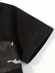 Boys Camo Print T-shirt & Shorts Set, Summer Kids Clothing