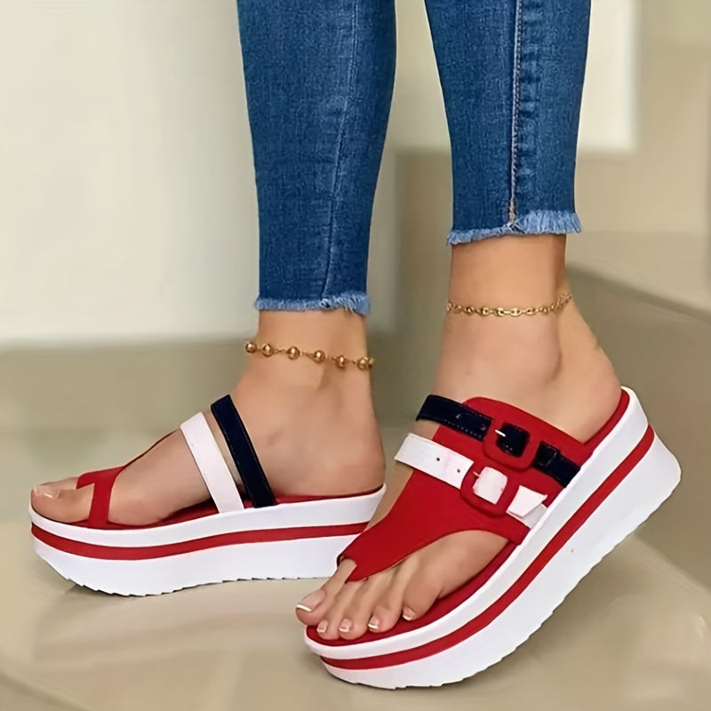 Women's Buckle Strap Platform Sandals Comfortable Open Toe Slip On Shoes