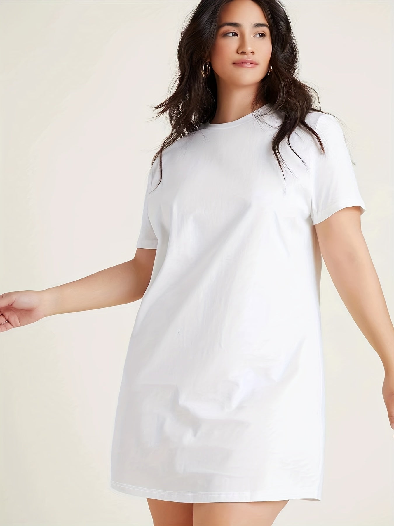 Solid Round Neck Short Sleeve Tee Dress