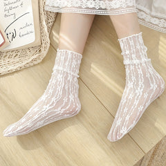 5 Pairs Floral Lace Mesh Socks Lightweight Mid Tube Women's Stockings