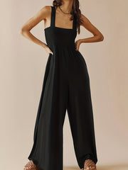Sleeveless Shirred Cami Jumpsuit Wide Leg High Waist