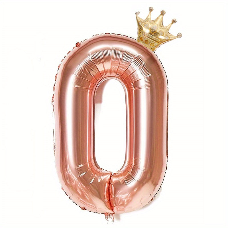 1pc 101 6 Cm Rose Golden Number Foil Balloon + Ribbon, Straw, Crown