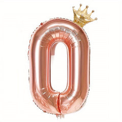 1pc 101 6 Cm Rose Golden Number Foil Balloon + Ribbon, Straw, Crown