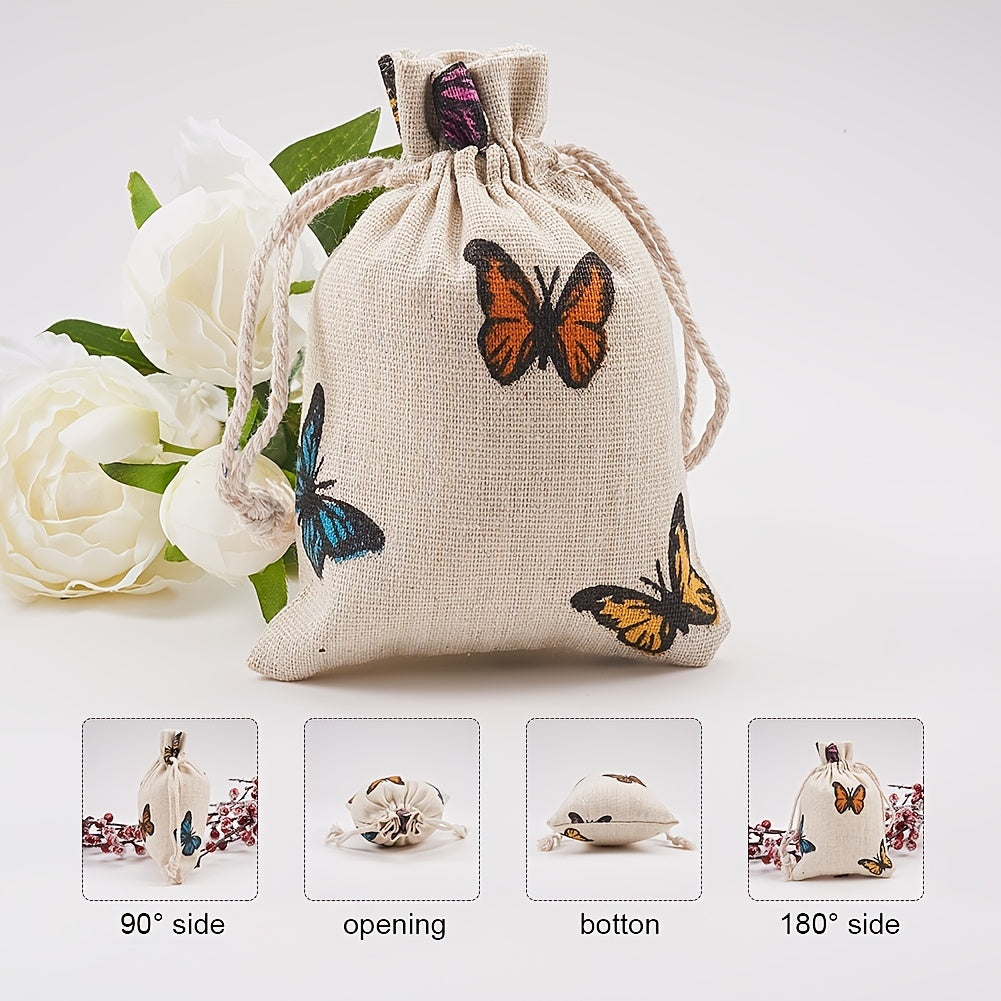 50pcs Poly Polyester Drawstring Gift Bags Butterfly Print 14x10cm