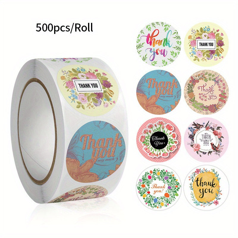 500pcs Thank You Floral Pattern Sealing Sticker Bouquet Packaging Wedding Gift