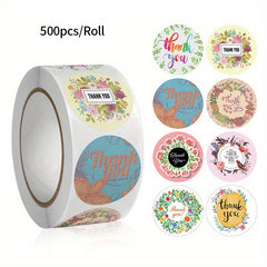500pcs Thank You Floral Pattern Sealing Sticker Bouquet Packaging Wedding Gift