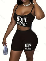Sexy Sleeveless Cami Crop Top & Biker Shorts 2 Piece Outfits