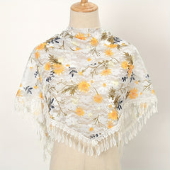 Boho Lace Triangle Shawl Flower Print Hollow Wrap