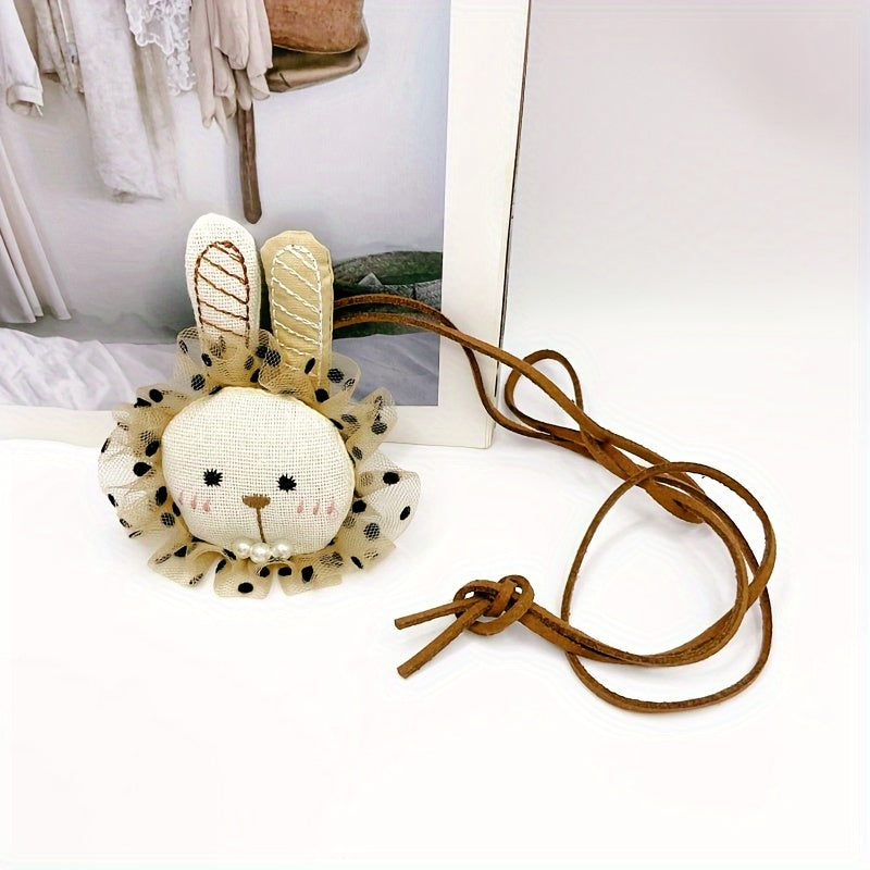 Sweet Style Adjustable Plush Doll Necklace in Beige Khaki