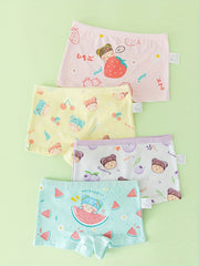 4pcs Girls Triangle Panties Cartoon Girl Print Elastic Waist Underwear