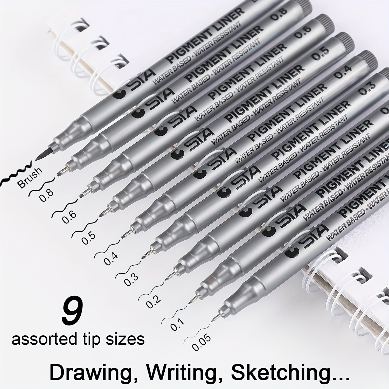 9pcs Micro Pen Fineliner Ink Pens for Sketching Manga Artist Illustration