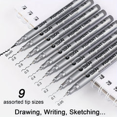 9pcs Micro Pen Fineliner Ink Pens for Sketching Manga Artist Illustration