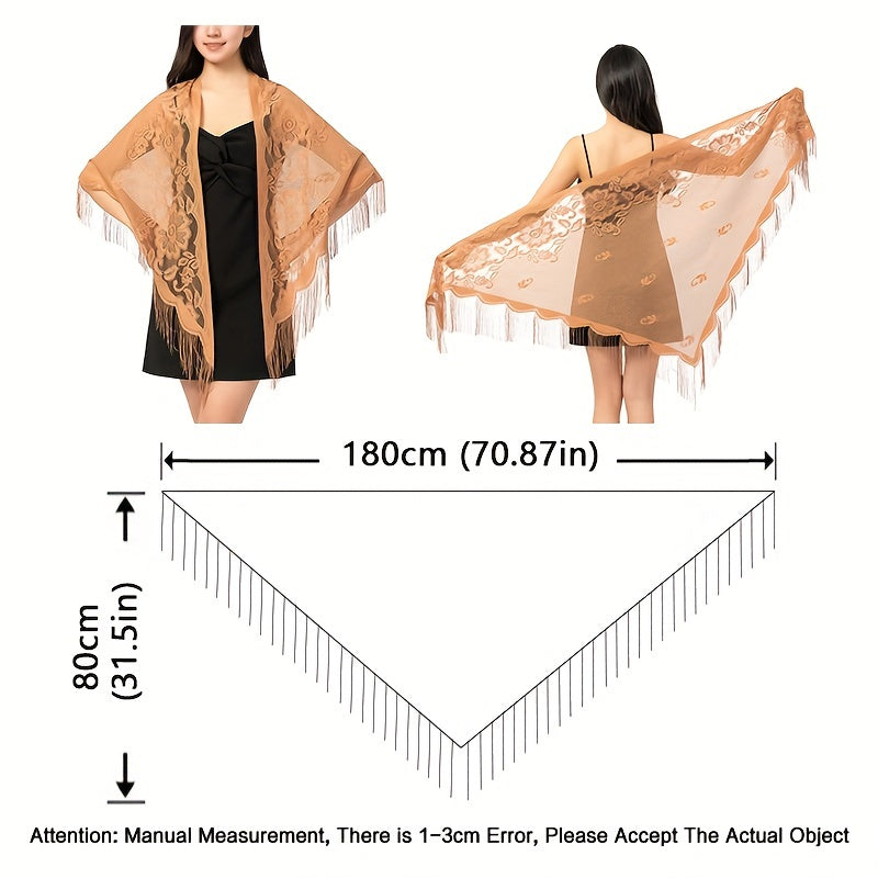 Lace Hollow Out Triangle Scarf Tassel Shawl Wrap