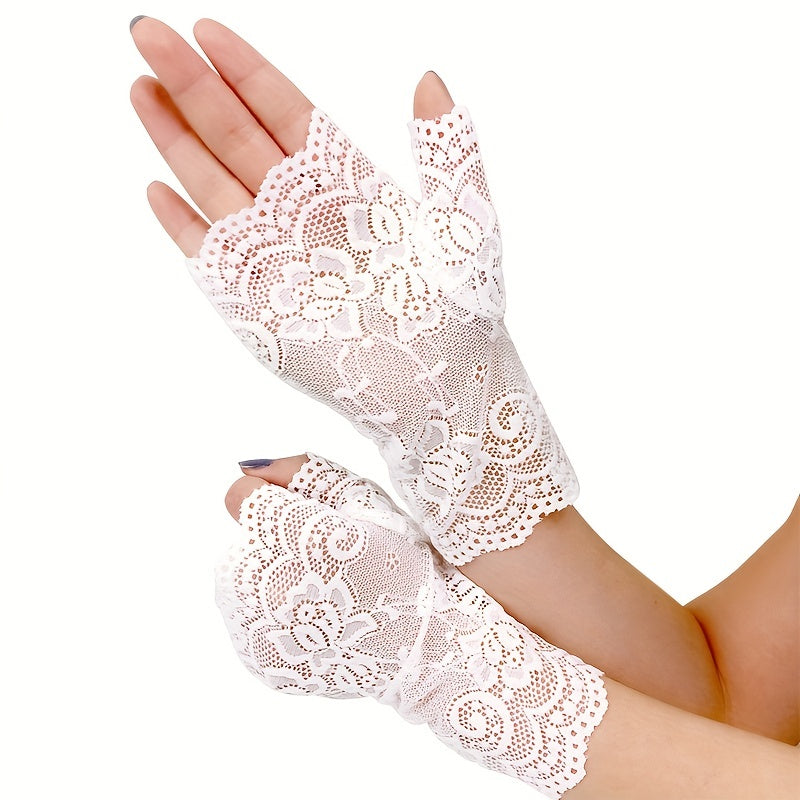 Short Lace Fingerless Gloves for Women