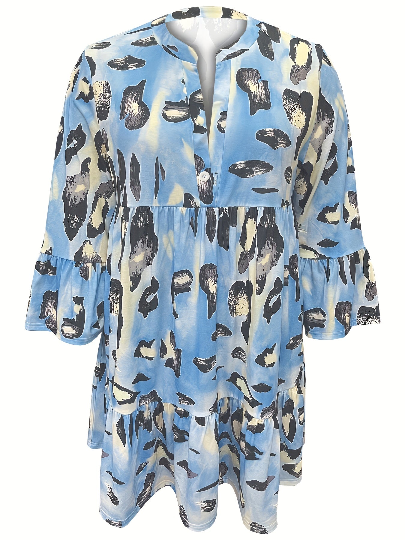 Plus Size Tie Dye Ruffle Trim Short Sleeve Dress