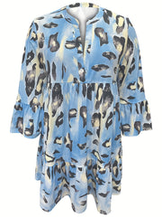 Plus Size Tie Dye Ruffle Trim Short Sleeve Dress