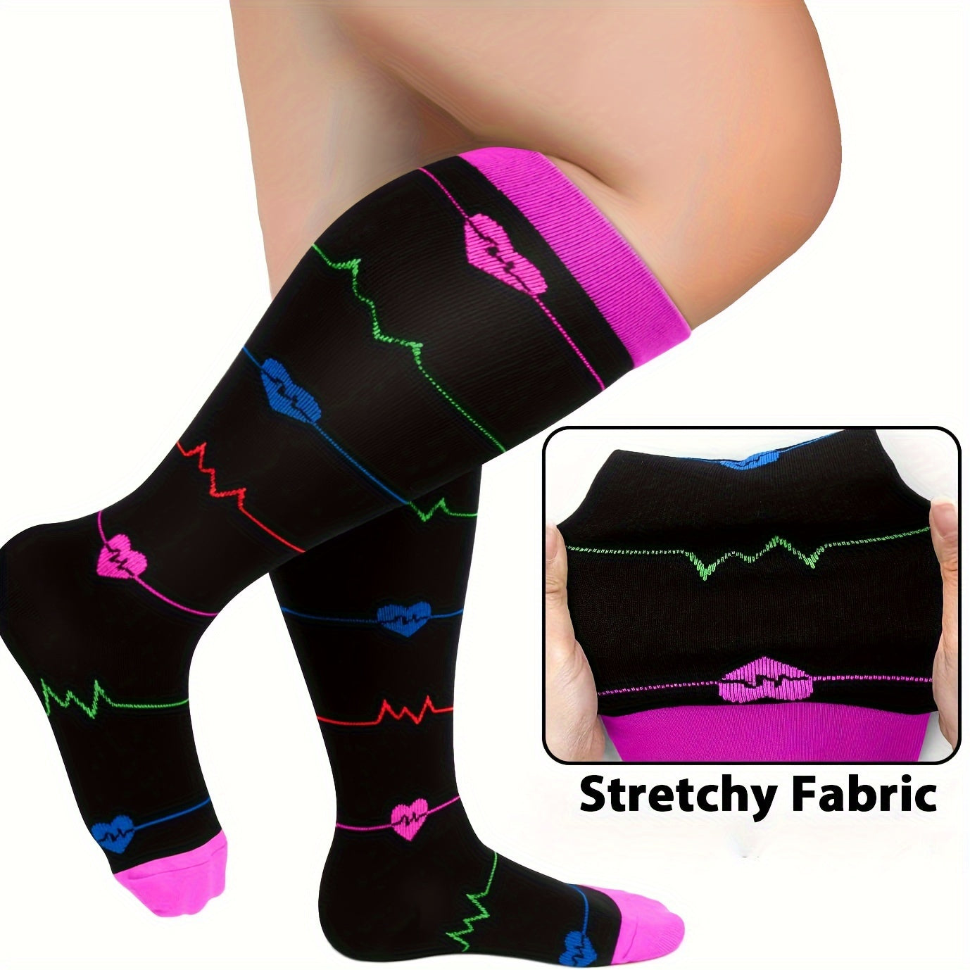 4 Pairs Plus Size Compression Socks Wide Calf for Men & Women